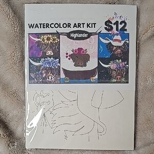 Highlander Watercolor Art Kit w/5 designs, brush & watercolor set